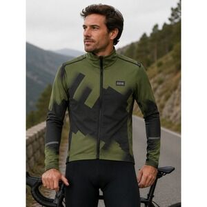 Gorewear Mens C5 Thermo Jersey Olive Green Black Cycling Long Sleeve Small